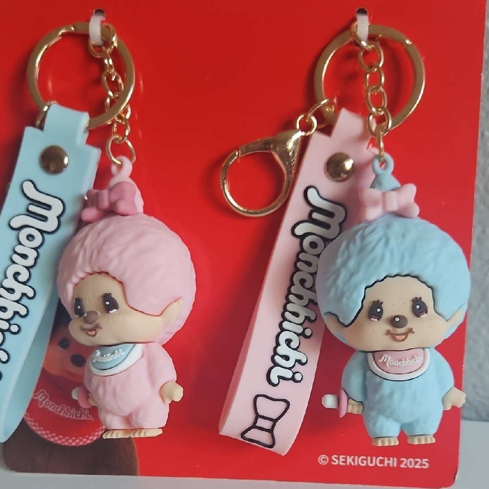 Monchhichi Pastel Pink & Blue Keychain Duo